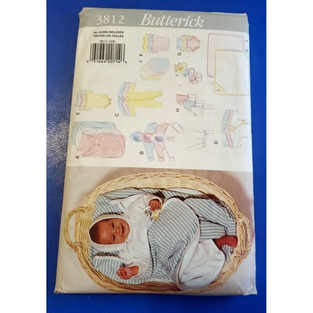 Vintage Butterick 3812 Sewing pattern Patte Baby's Layette Bunting UNCUT